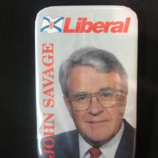 A button used by the Nova Scotia Liberal Party during the winning election of John Savage in 1993.